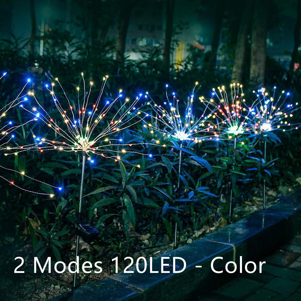 Close-up of copper wire Solar Fireworks LED Lights in starburst shape.