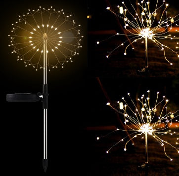 Solar Fireworks LED Light String - Copper Wire Outdoor Star Lights for Gardens, Christmas, and Festive Decorations