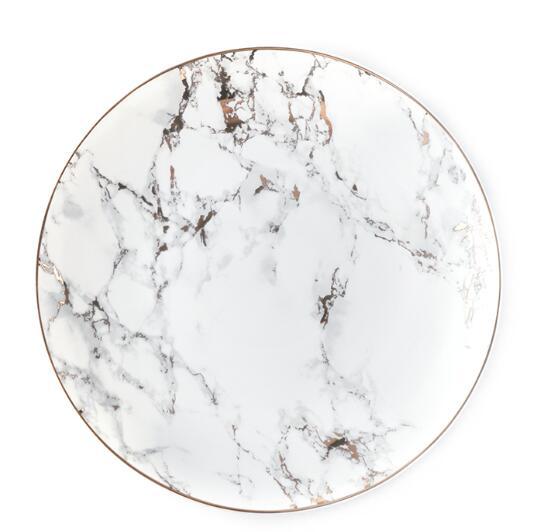 Light Luxury Golden Rim Marbled Plate | Elegant Salad, Dessert, and Breakfast Round Plate